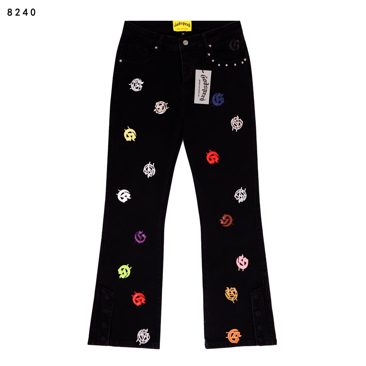 Godspeed Embroidered Flared Jeans — front