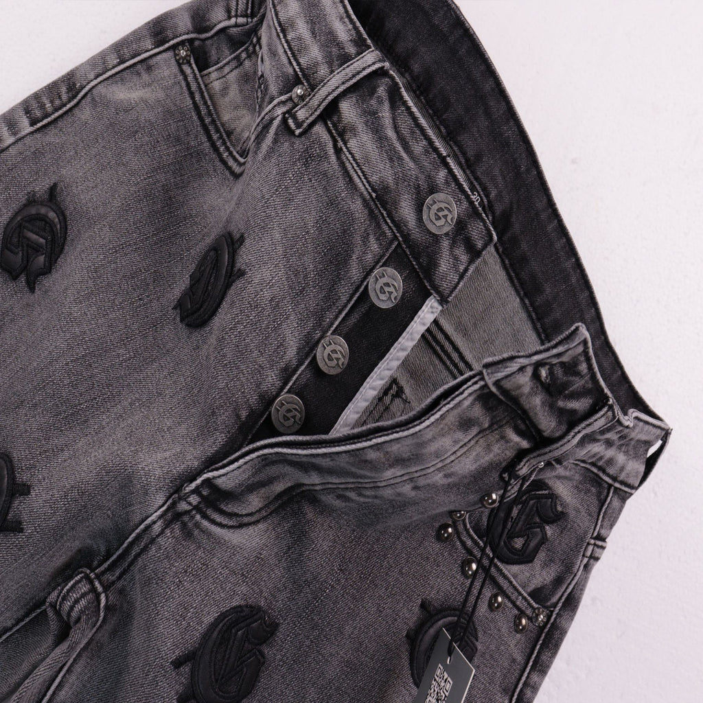 Godspeed Embroidered Denim Shorts — detail