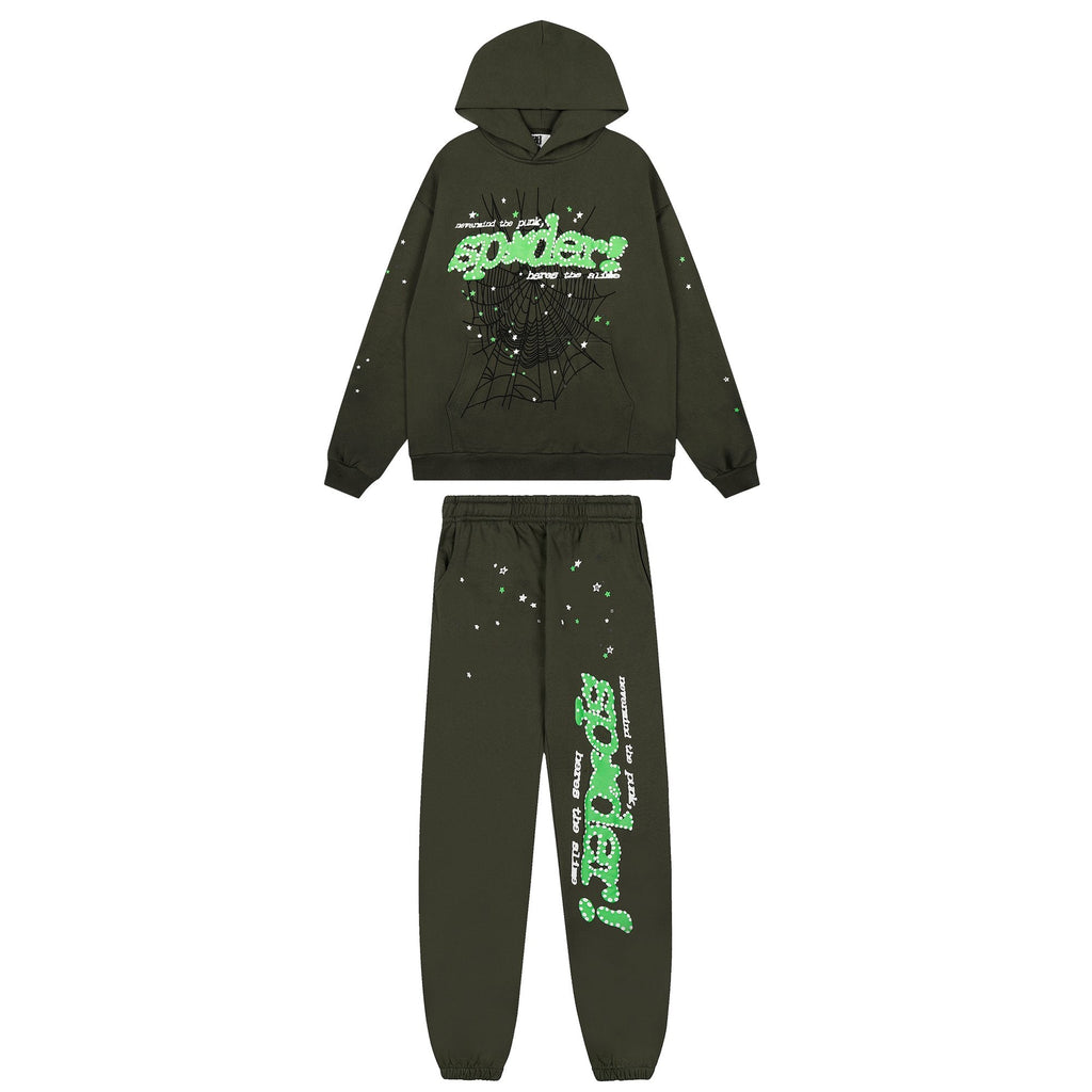 Sp5der Olive Green Spiderweb Graphic Matching Set — hero