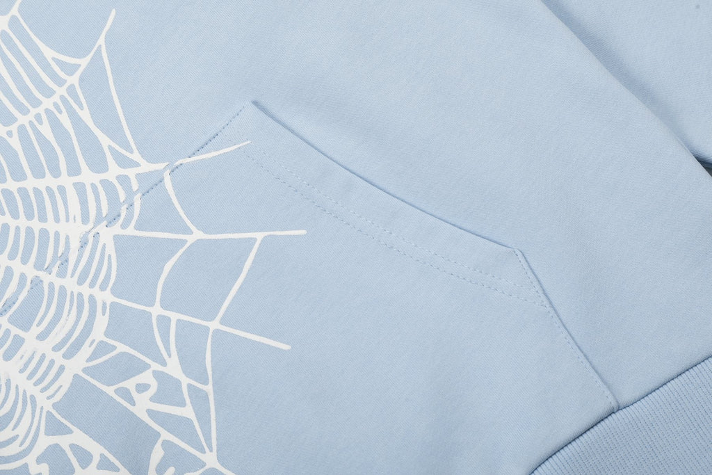 Sp5der Light Blue Graphic Hoodie & Sweatpants Matching Set — detail