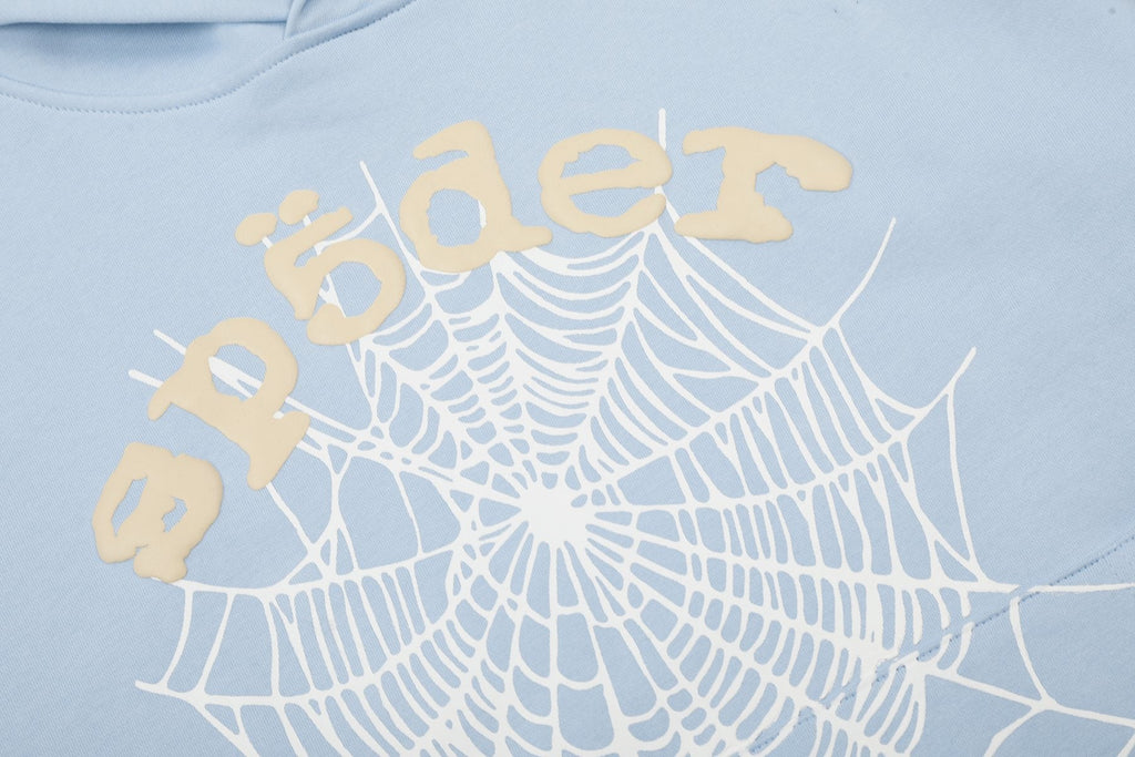 Sp5der Light Blue Graphic Hoodie & Sweatpants Matching Set — detail