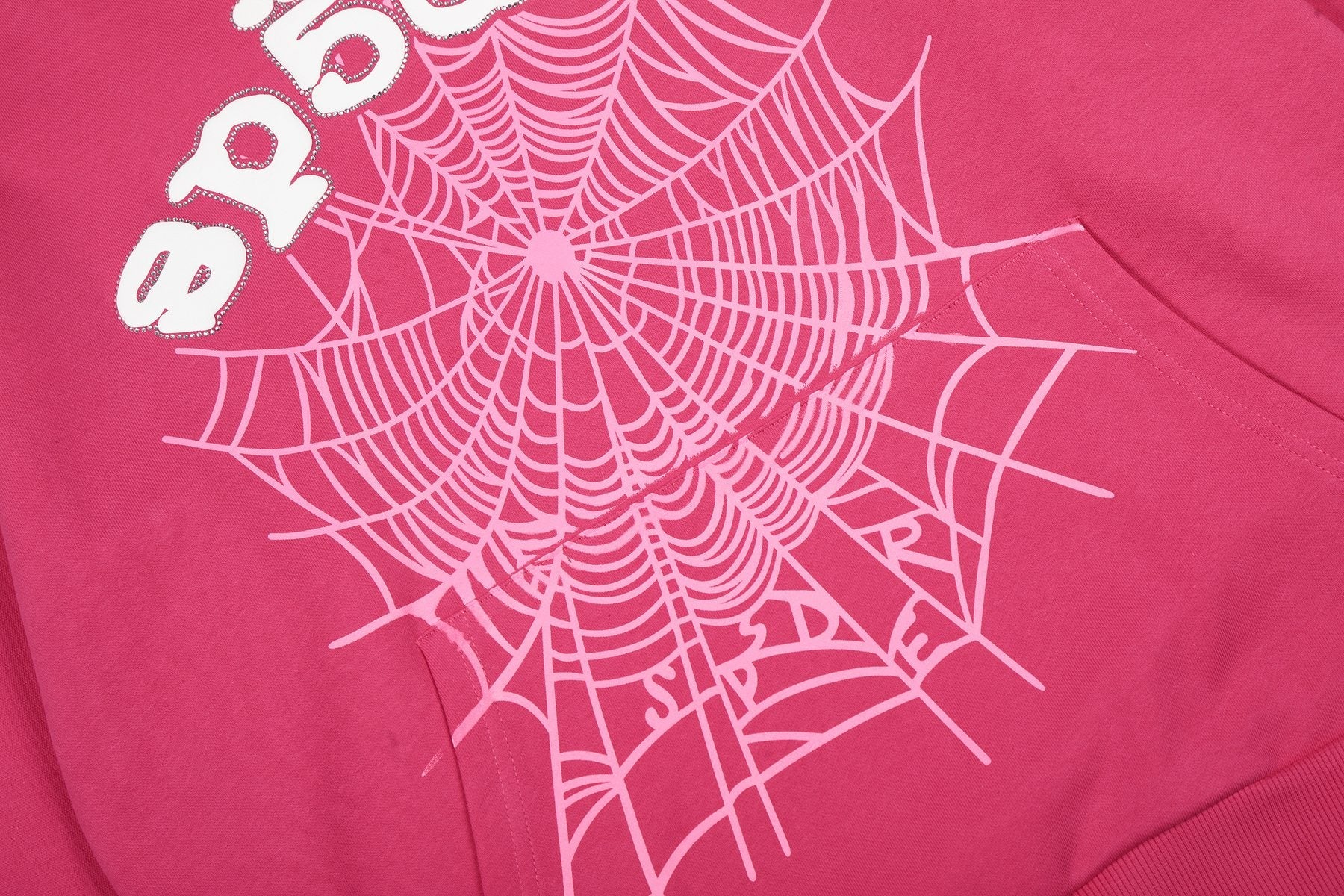Sp5der Pink Spiderweb Graphic Hoodie — detail