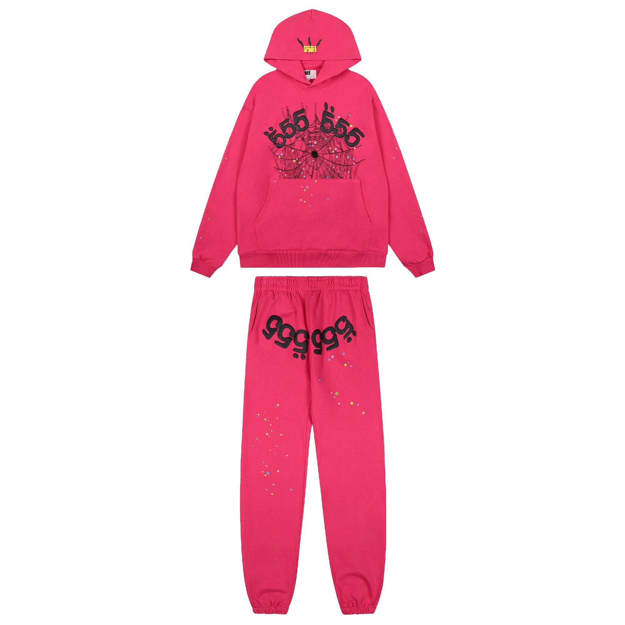 Sp5der Pink Spiderweb Graphic Hoodie & Sweatpants Matching Set — hero