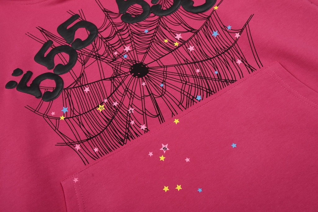 Sp5der Pink Spiderweb Graphic Hoodie & Sweatpants Matching Set — detail