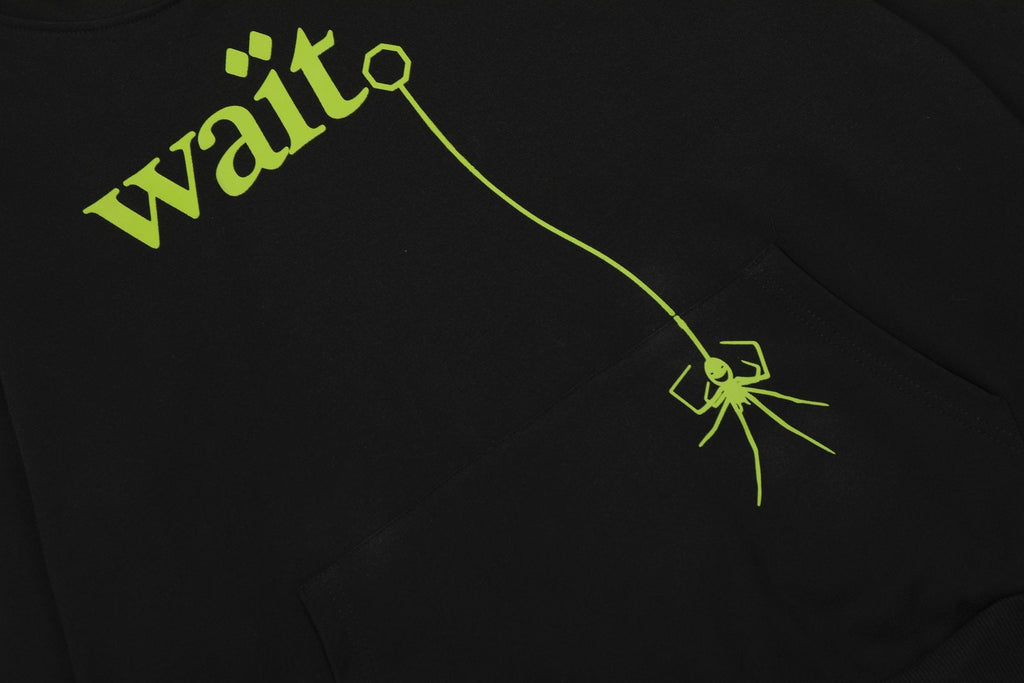 Sp5der Lime Green Web Graphic Pullover Hoodie — detail