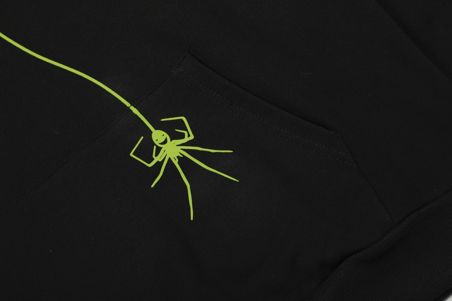 Sp5der Lime Green Web Graphic Pullover Hoodie — detail