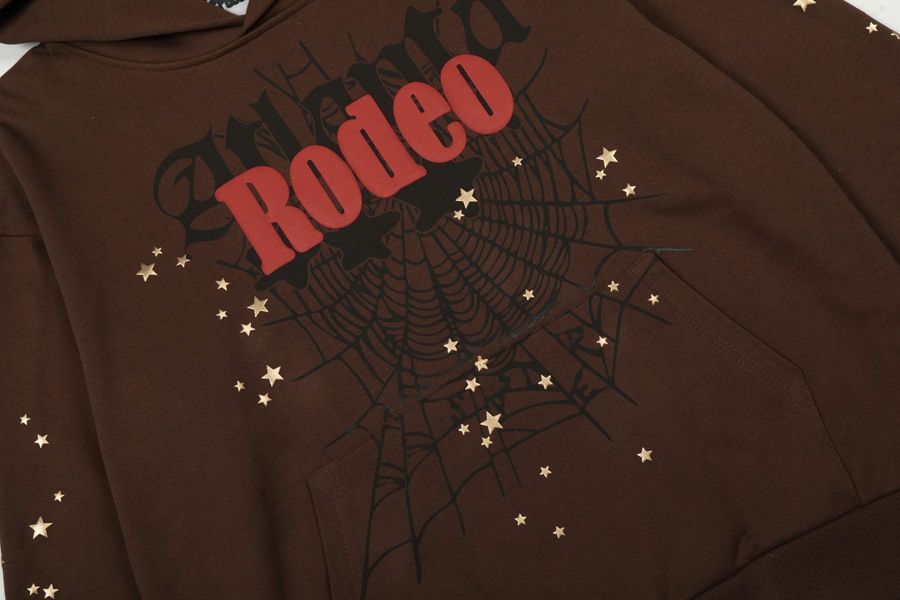 Sp5der Brown Western Spiderweb Graphic Hoodie — detail