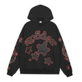 Sp5der Black Red Outline Star Graphic Hoodie — hero