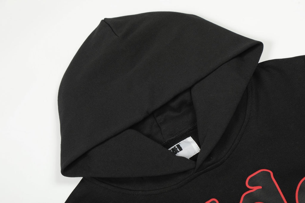 Sp5der Black Red Outline Star Graphic Hoodie — detail