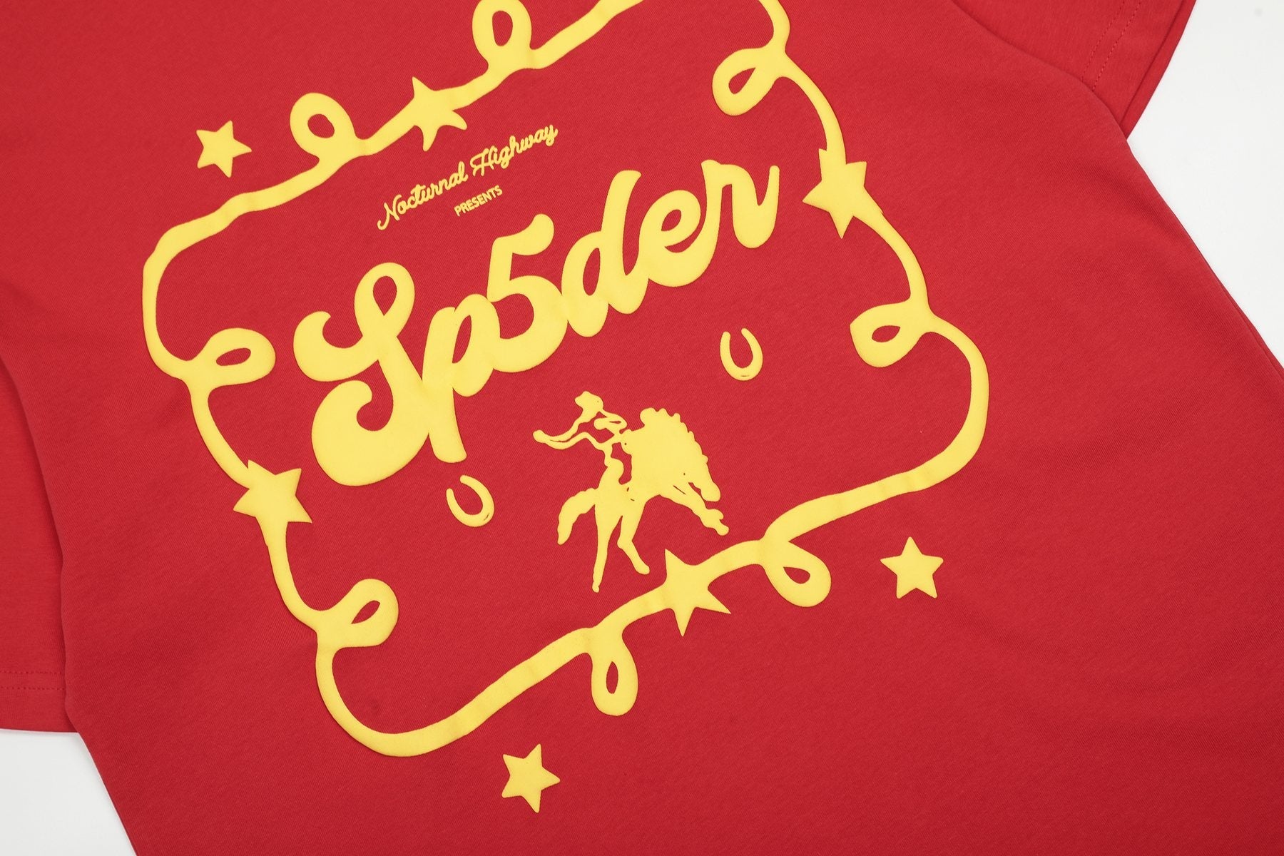 Sp5der Yellow Western Graphic Red T-Shirt — detail