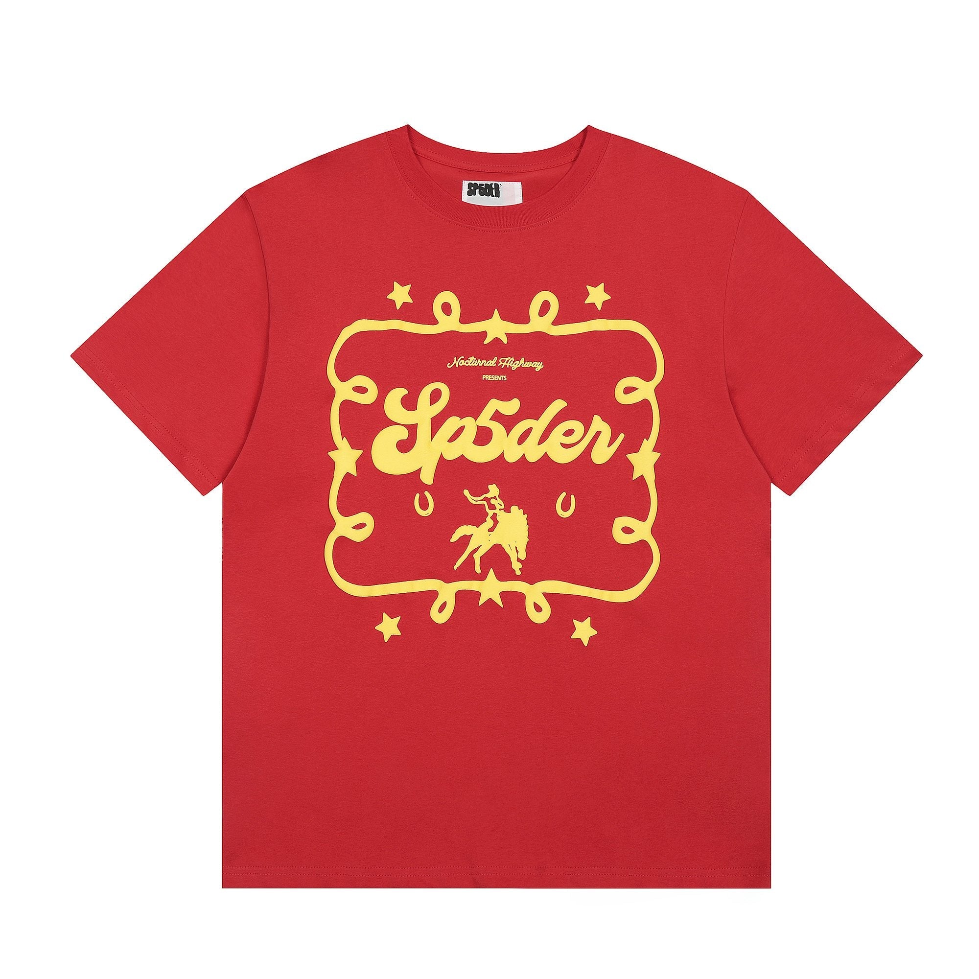Sp5der Yellow Western Graphic Red T-Shirt — hero