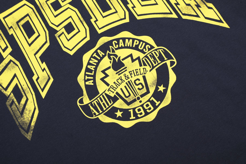 Sp5der Yellow Front Graphic Navy T-Shirt — detail
