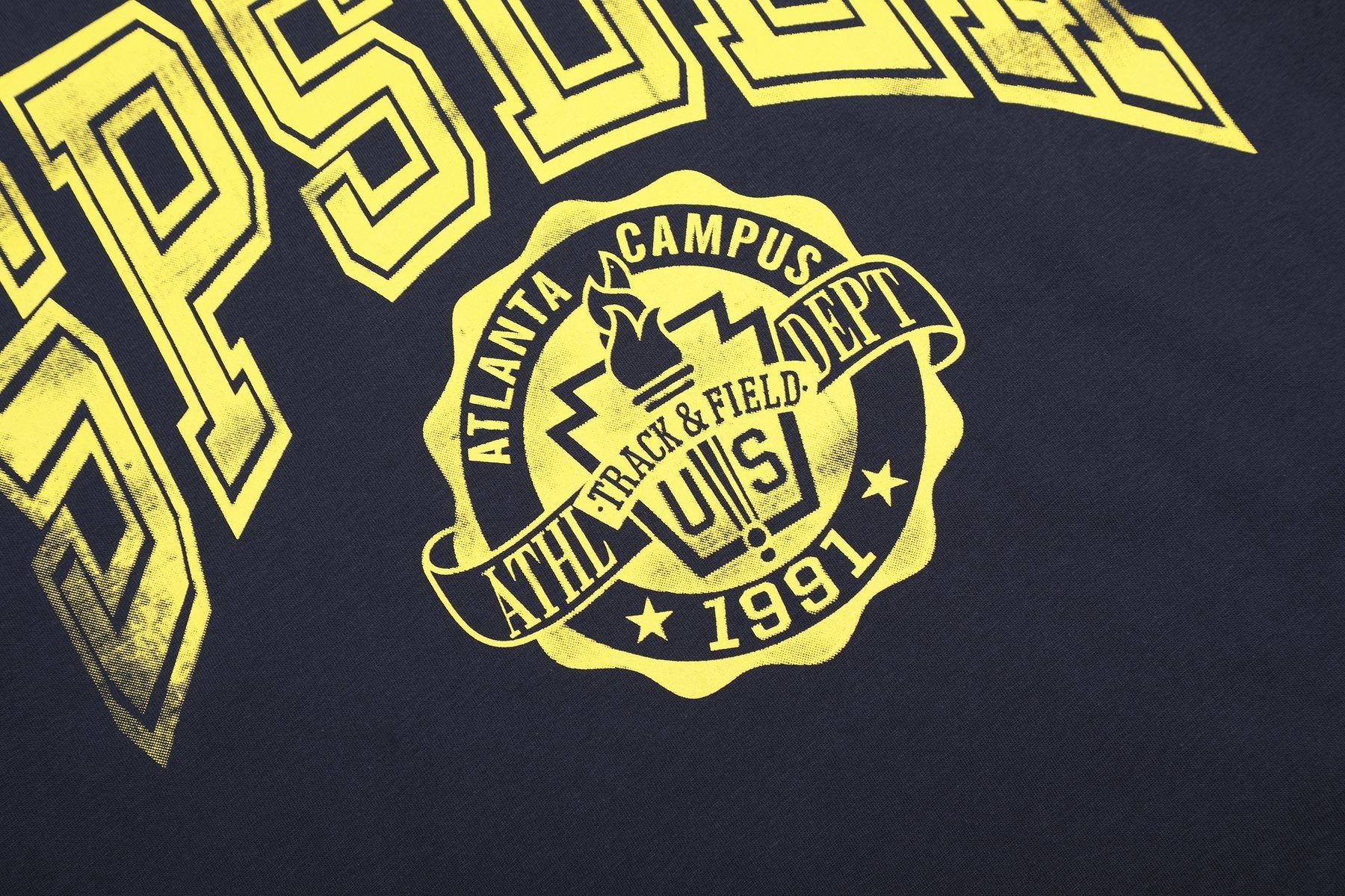 Sp5der Yellow Front Graphic Navy T-Shirt — detail