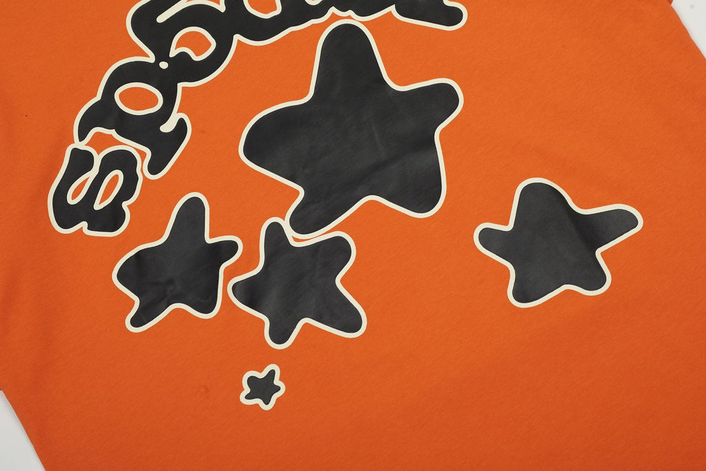 Sp5der Orange Star Graphic T-Shirt — detail