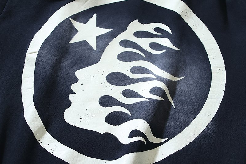 Hellstar Washed Black Rhinestone Face Flame Graphic Hoodie — detail