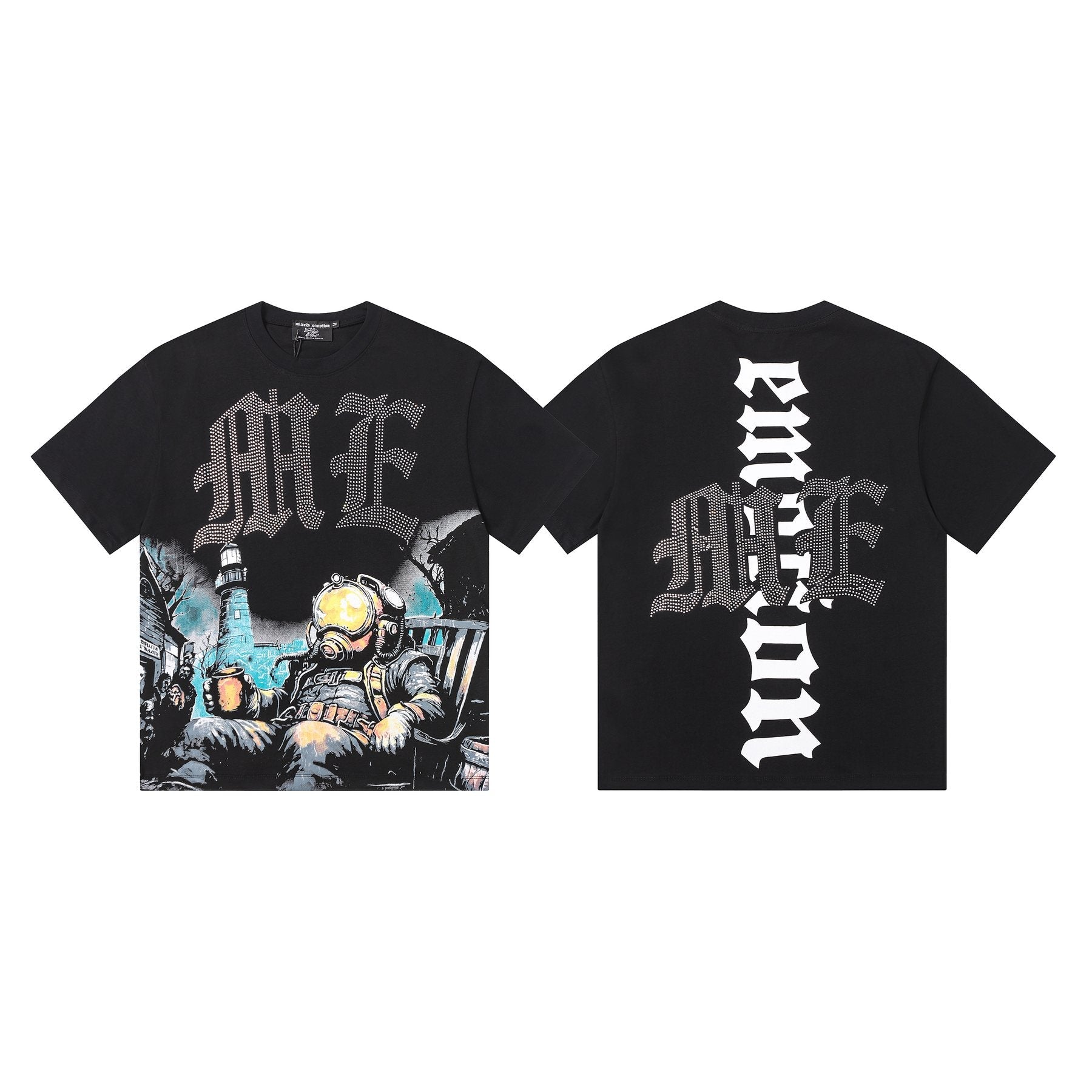 MIXED EMOTION Rhinestone-Style Graphic T-Shirt — front