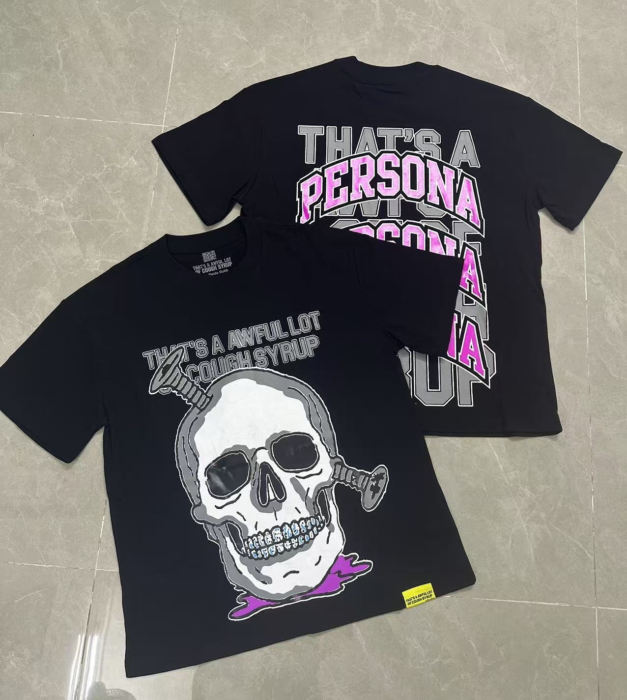 THAT'S A AWFUL LOT OF COUGH SYRUP Skull & Persona Graphic T-Shirt — context
