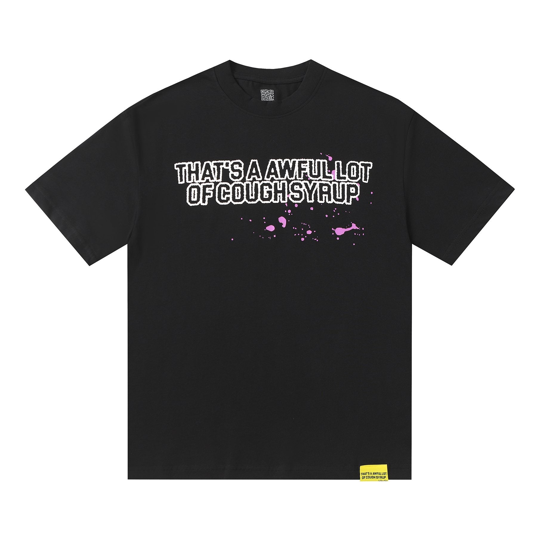 THAT'S A AWFUL LOT OF COUGH SYRUP Pink Splatter Heart Graphic T-Shirt — hero