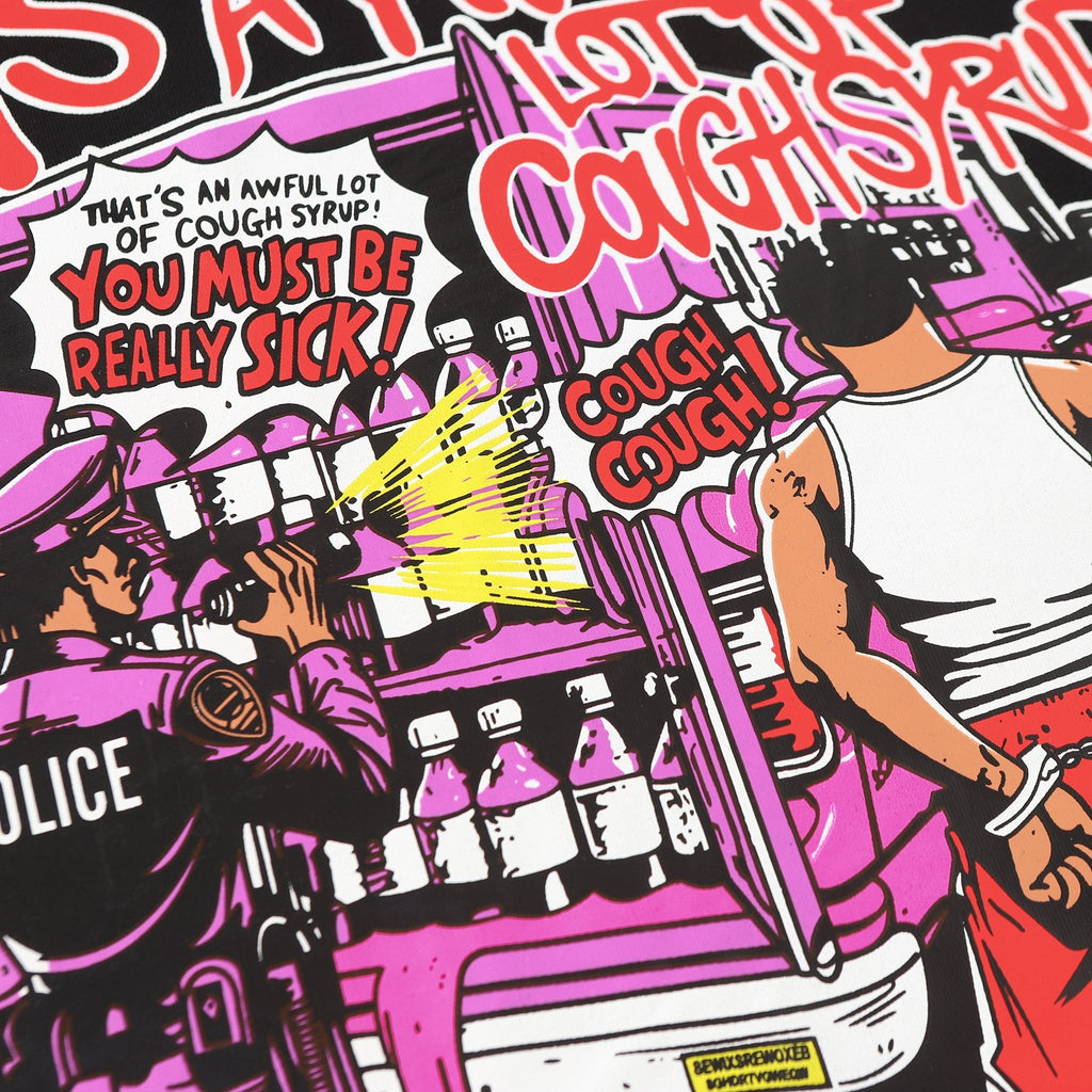 THAT'S A AWFUL LOT OF COUGH SYRUP Black Graphic T-Shirt — detail