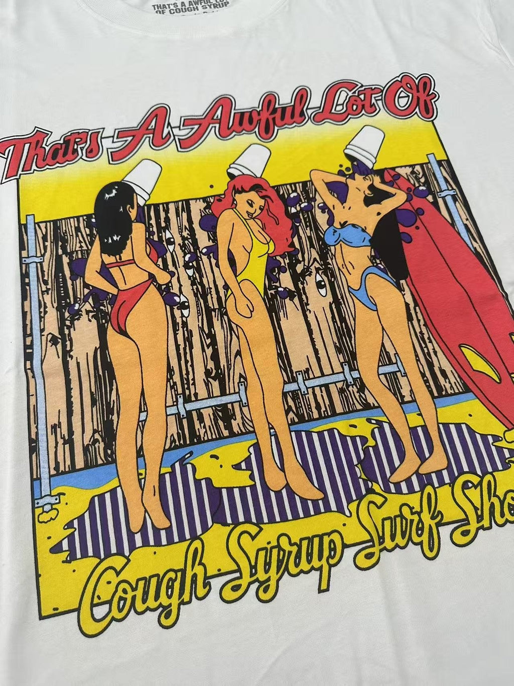 THAT'S A AWFUL LOT OF COUGH SYRUP Surf Graphic Short-Sleeve T-Shirt — detail