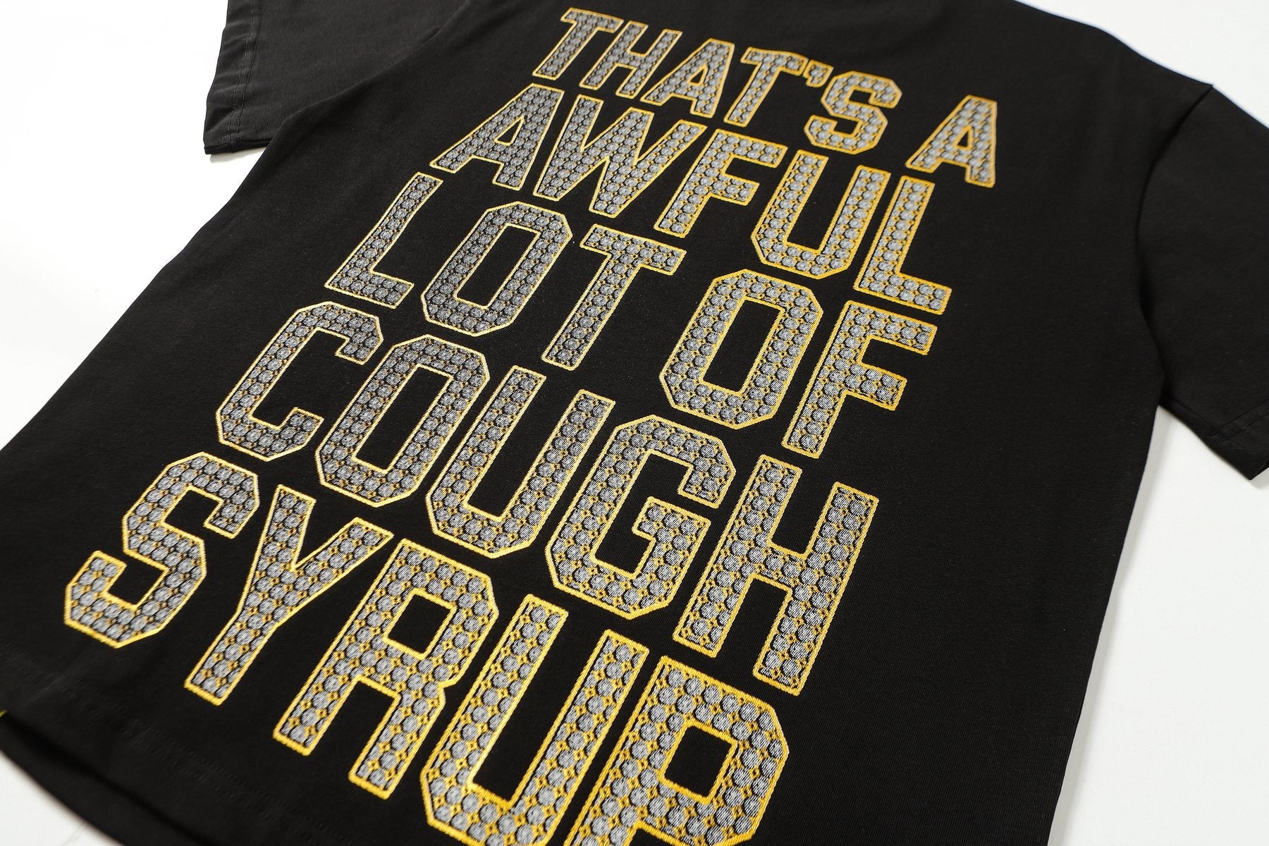 THAT'S A AWFUL LOT OF COUGH SYRUP Rhinestone Graphic Short-Sleeve T-Shirt — detail