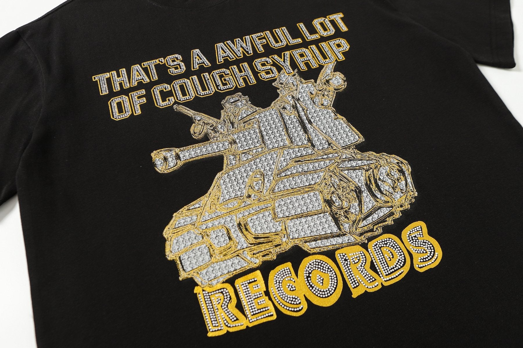 THAT'S A AWFUL LOT OF COUGH SYRUP Rhinestone Graphic Short-Sleeve T-Shirt — detail