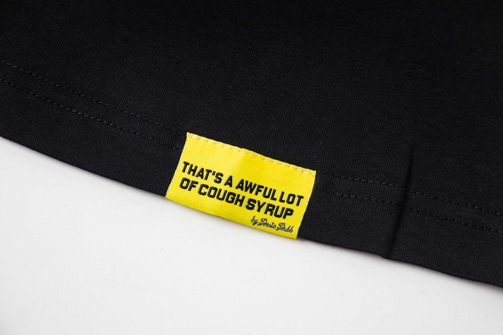THAT'S A AWFUL LOT OF COUGH SYRUP Black Back-Print Short-Sleeve T-Shirt — fabric_closeup