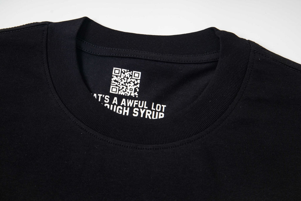 THAT'S A AWFUL LOT OF COUGH SYRUP Black Back-Print Short-Sleeve T-Shirt — neck_label