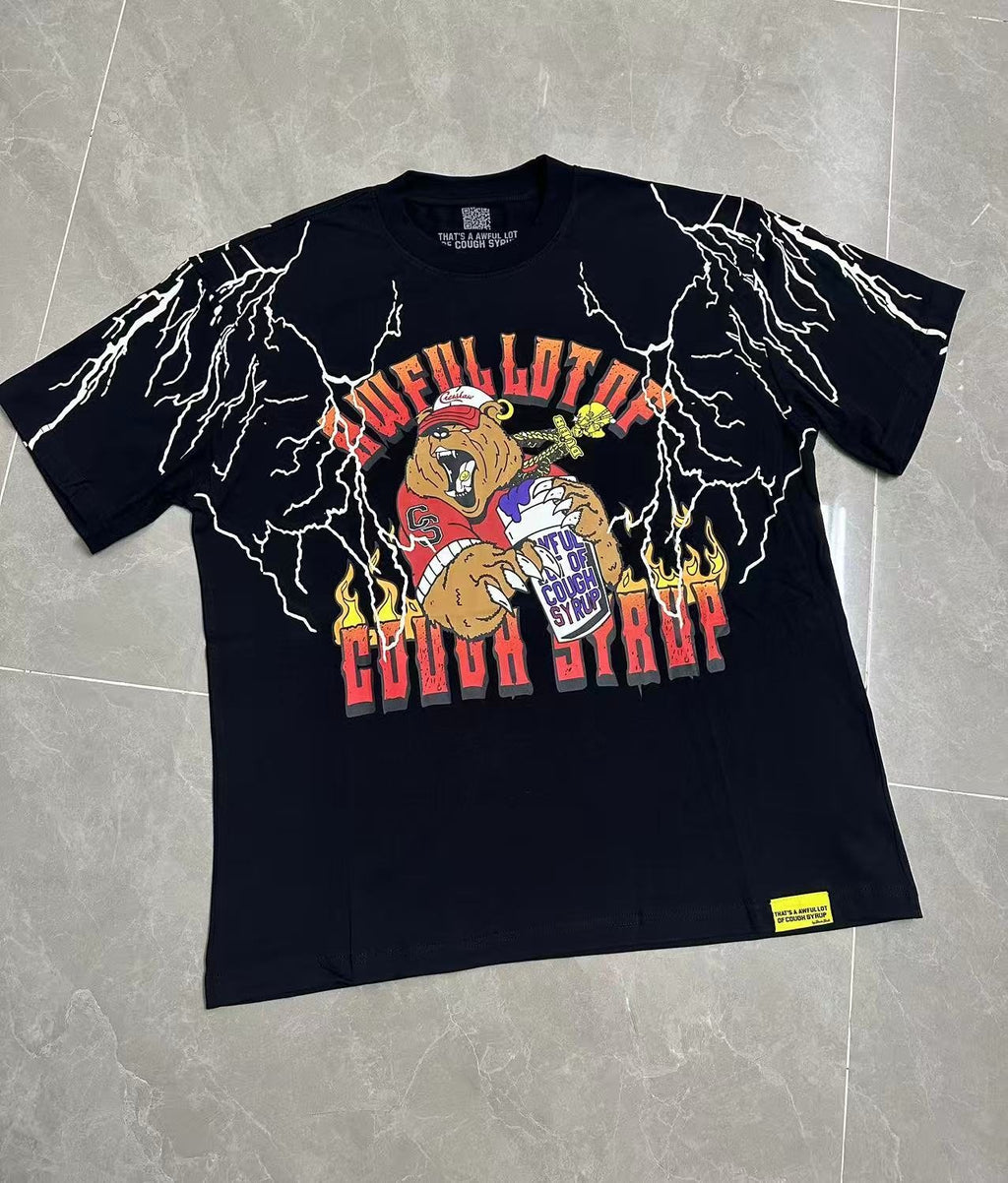 THAT'S A AWFUL LOT OF COUGH SYRUP Bear Lightning Graphic T-Shirt — front