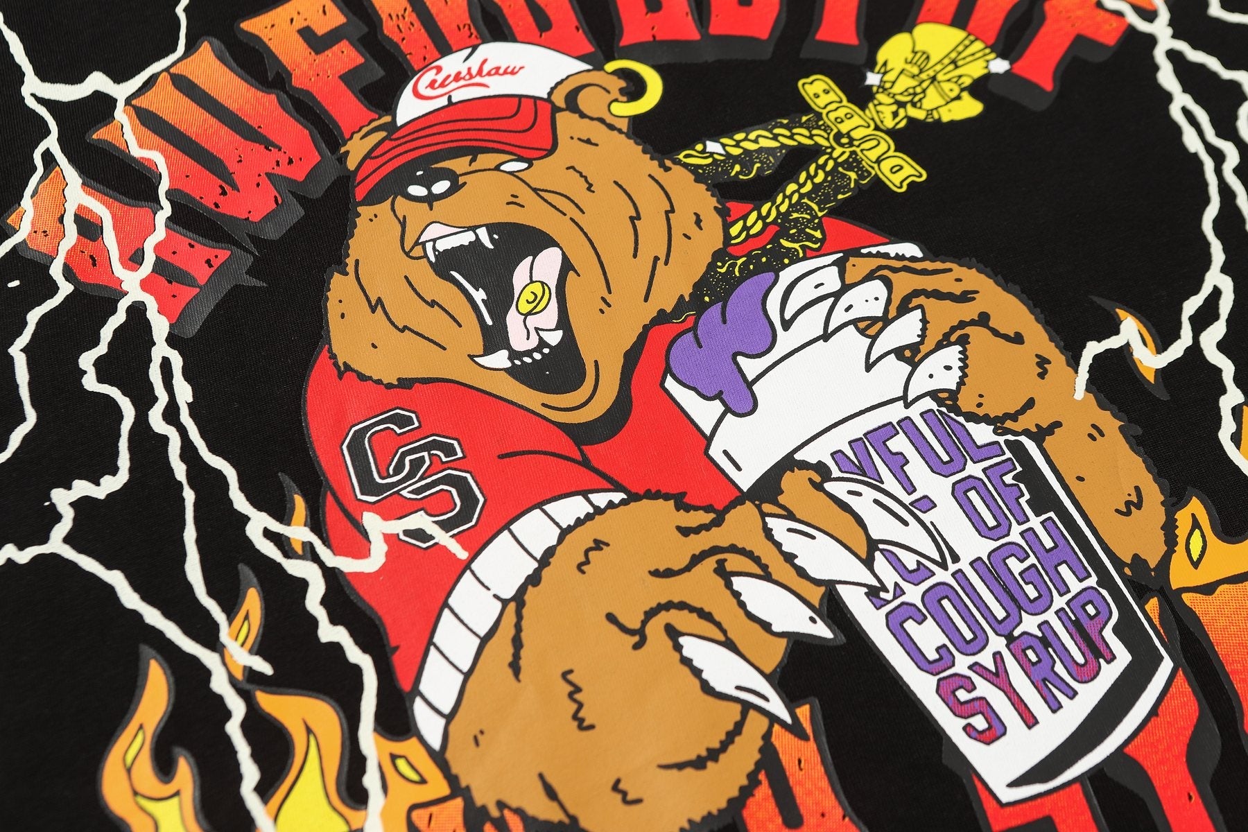 THAT'S A AWFUL LOT OF COUGH SYRUP Bear Lightning Graphic T-Shirt — detail