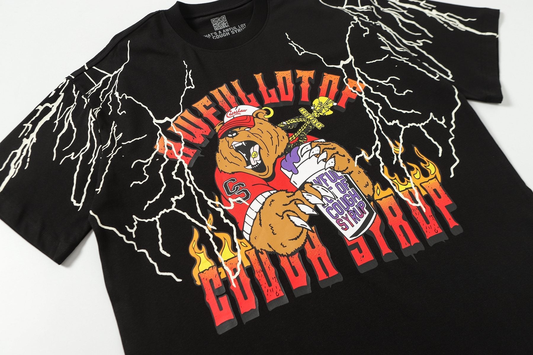 THAT'S A AWFUL LOT OF COUGH SYRUP Bear Lightning Graphic T-Shirt — detail