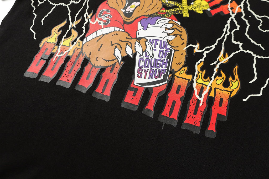 THAT'S A AWFUL LOT OF COUGH SYRUP Bear Lightning Graphic T-Shirt — detail