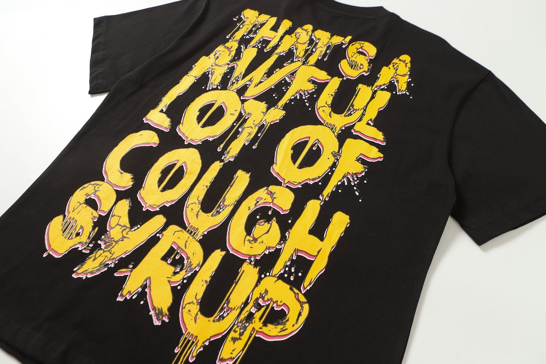 THAT'S A AWFUL LOT OF COUGH SYRUP Distressed Graphic T-Shirt — detail