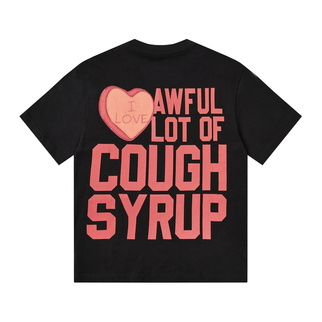 THAT'S A AWFUL LOT OF COUGH SYRUP Heart Cupid Graphic T-Shirt — back
