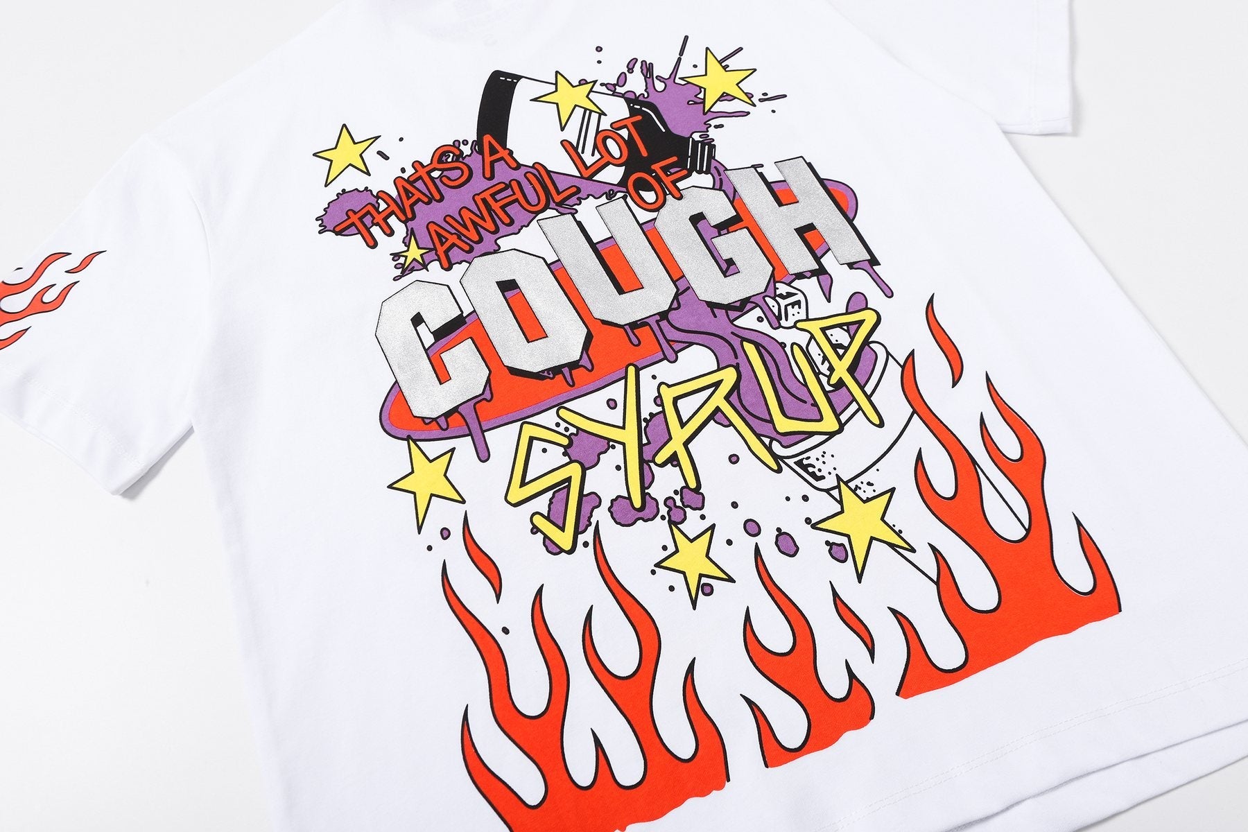 THAT'S A AWFUL LOT OF COUGH SYRUP Flame Graphic Short-Sleeve T-Shirt — detail