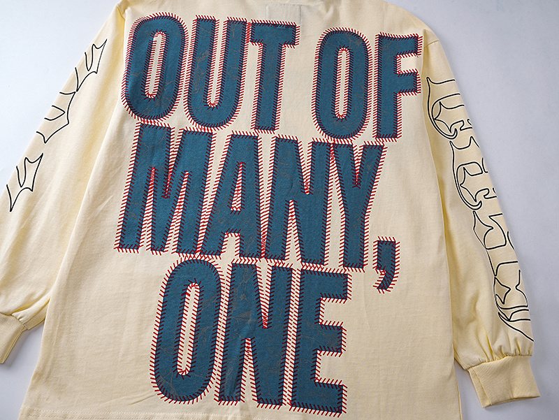 Godspeed Out of Many One Baseball Graphic Long-Sleeve T-Shirt — detail