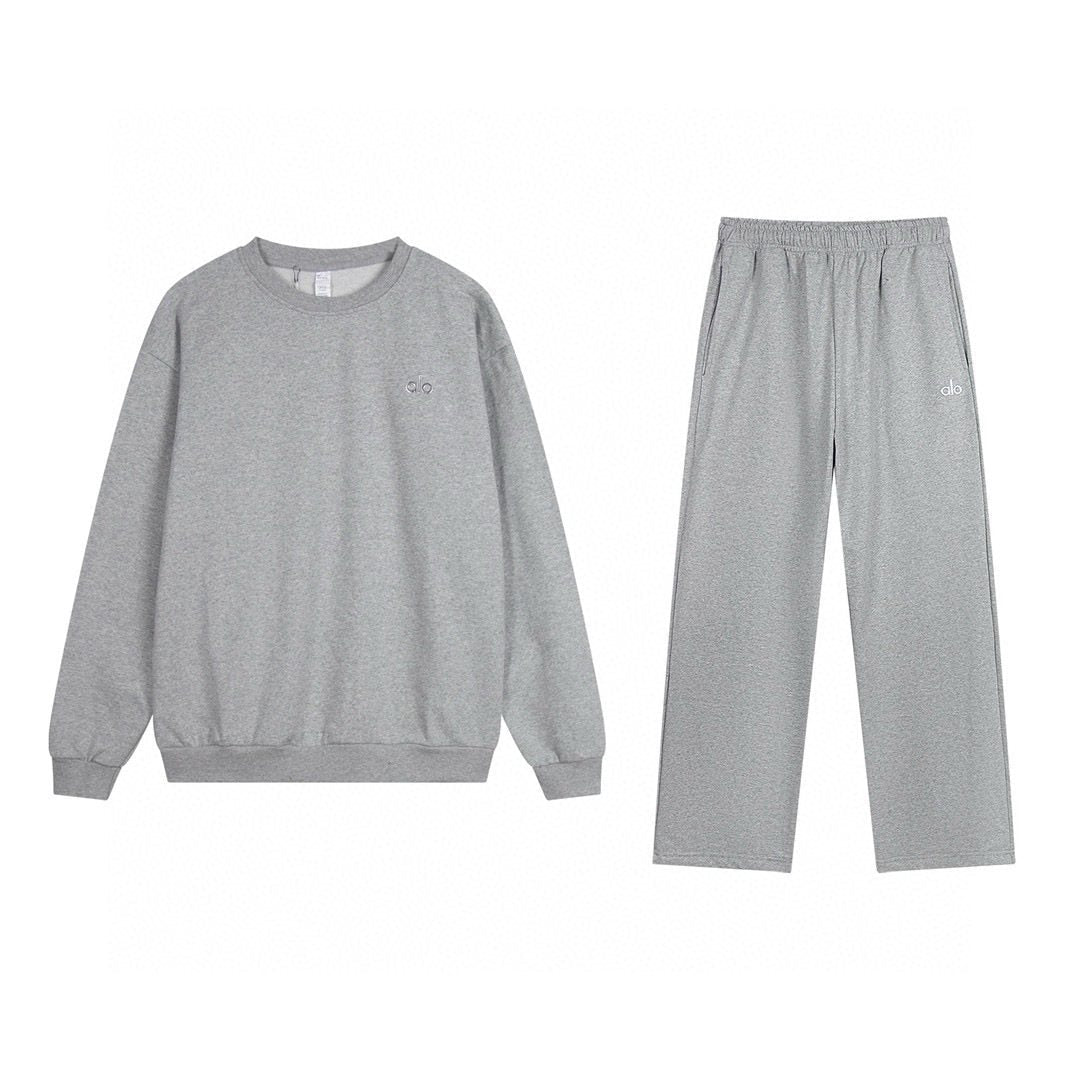 alo Small Logo Crewneck Sweatshirt & Sweatpants Matching Set — front