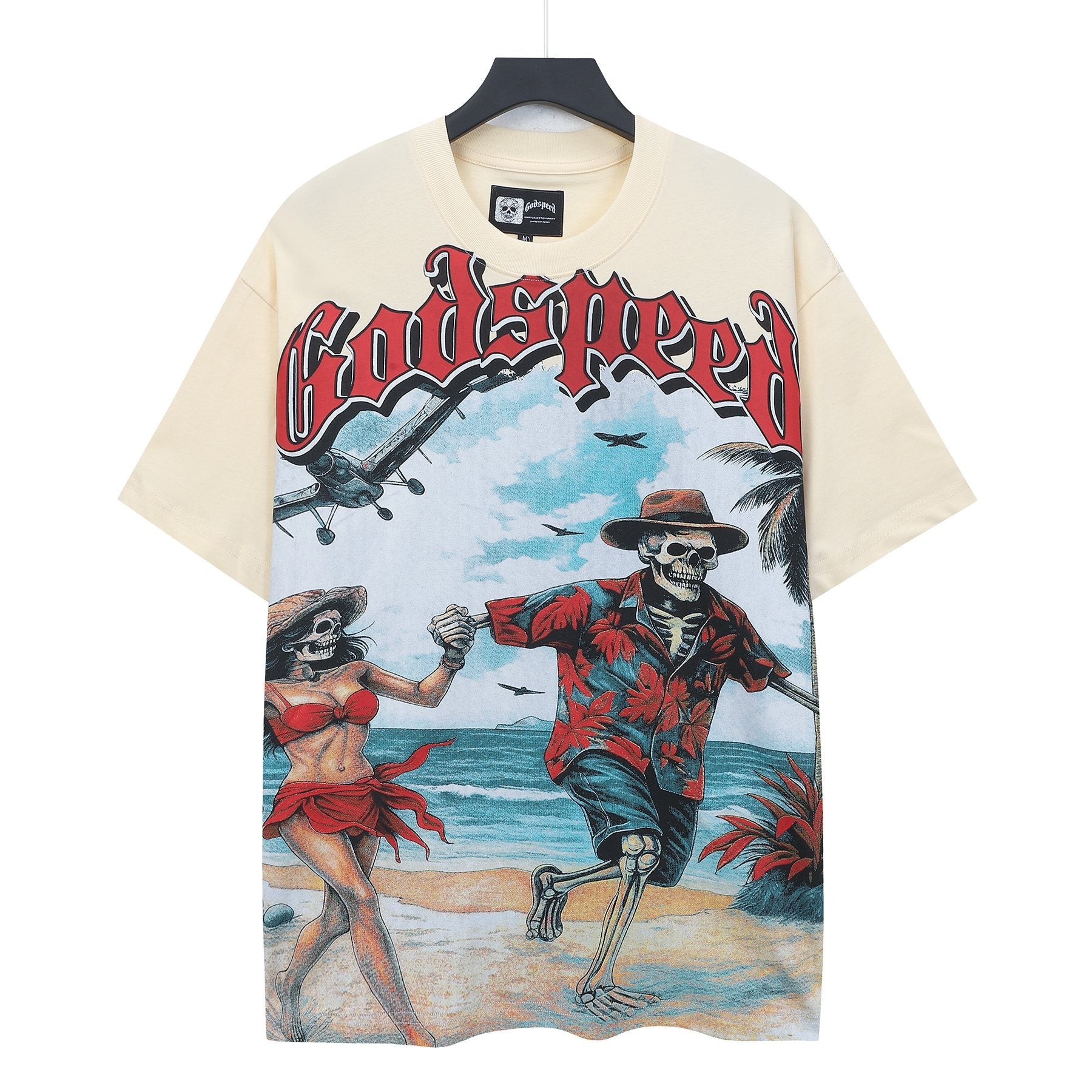 Godspeed Beach Skeleton Graphic T-Shirt — front