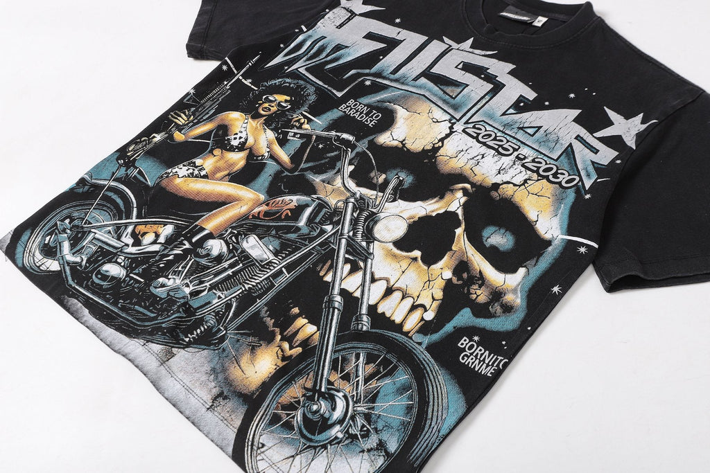 Hellstar Biker Skull Flame Graphic T-Shirt — detail