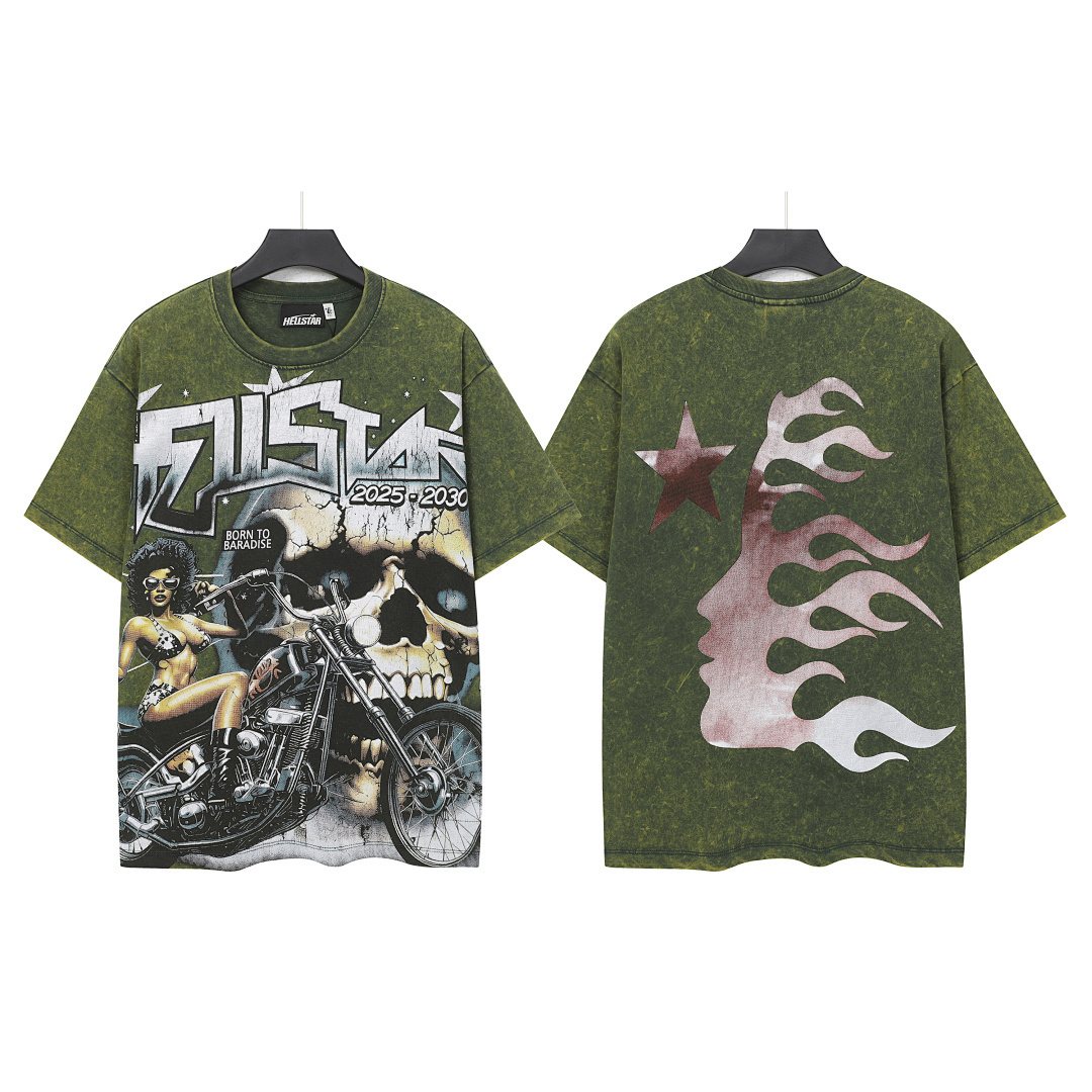 Hellstar Biker Skull Flame Graphic T-Shirt — comparison