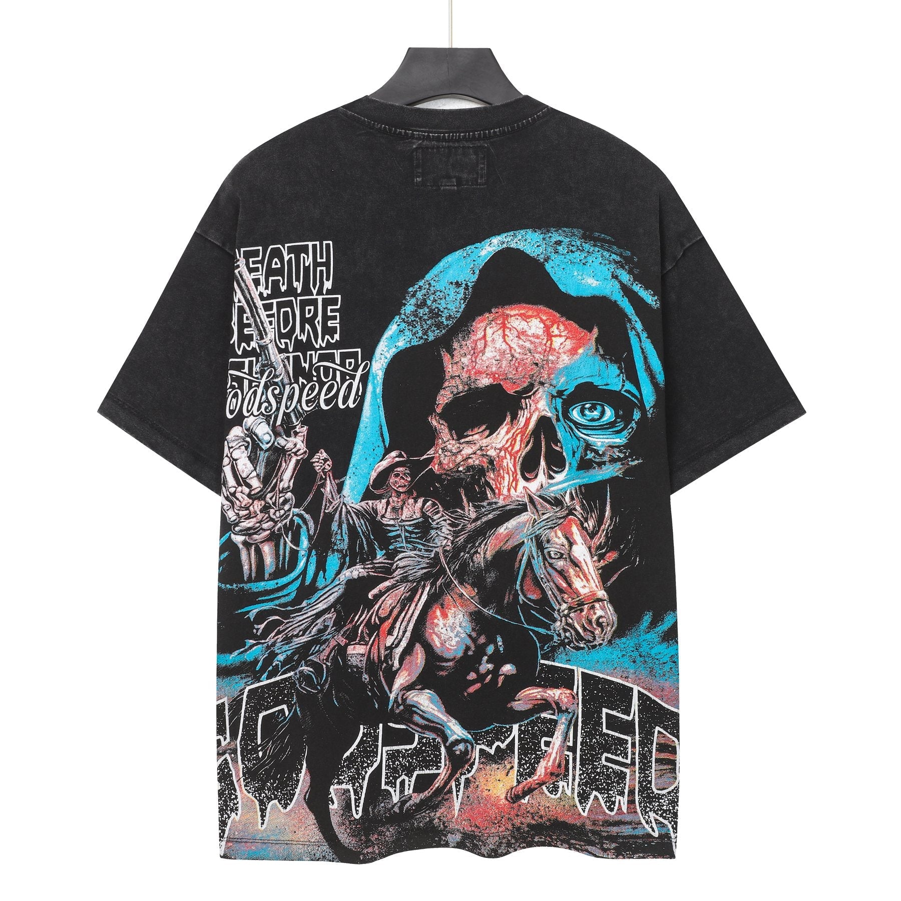 Godspeed Distressed Rhinestone Graphic T-Shirt — back