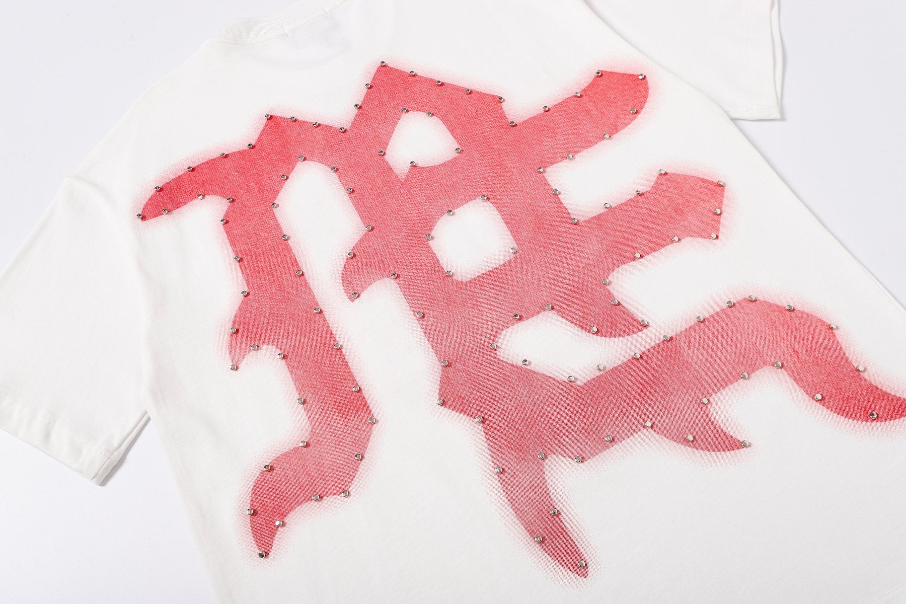 MIXED EMOTION Never Die Studded Graphic T-Shirt — detail