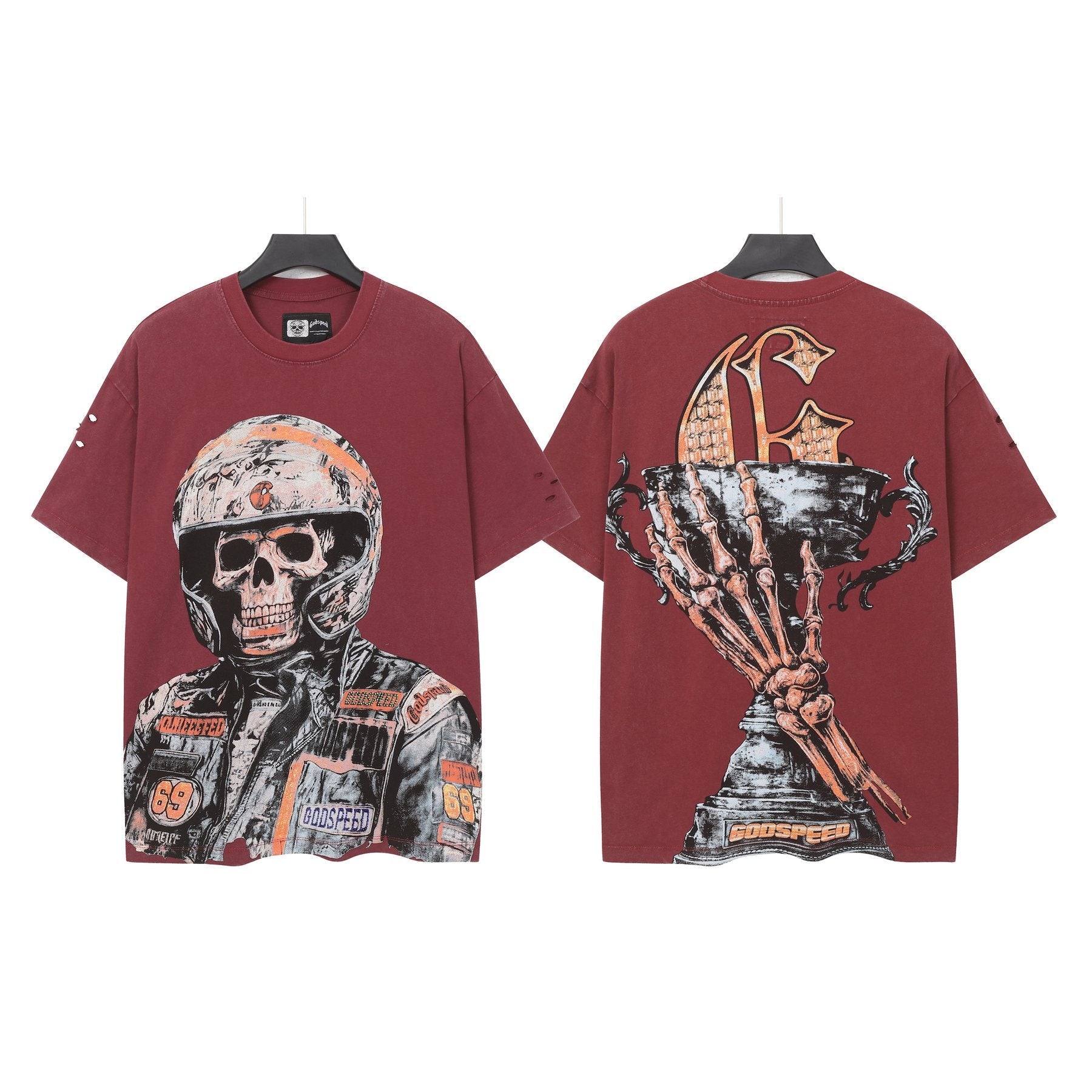 Godspeed Distressed Rhinestone Graphic T-Shirt — front