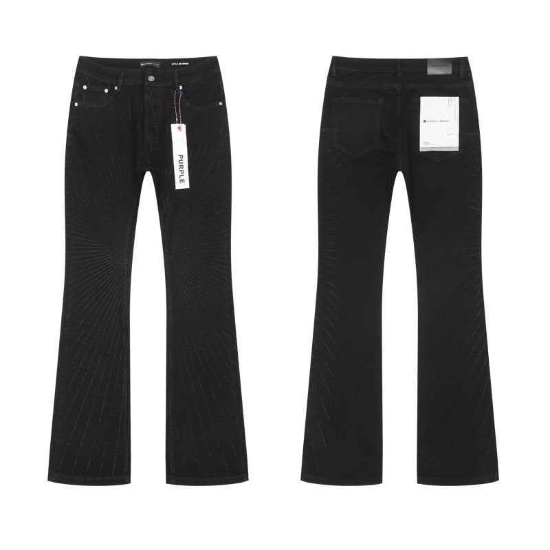 Purple Brand Black Rhinestone Stripe Flared Jeans — hero