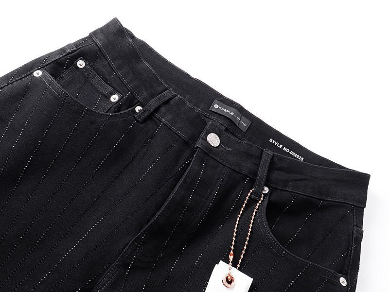 Purple Brand Black Rhinestone Stripe Flared Jeans — detail