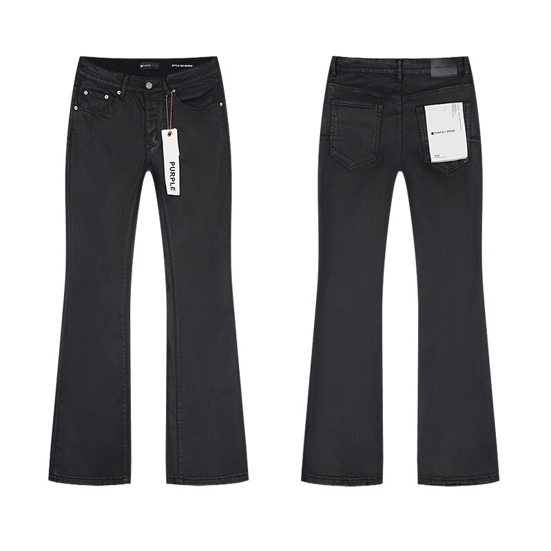 Purple Brand Black Coated-Look Bootcut Jeans — hero