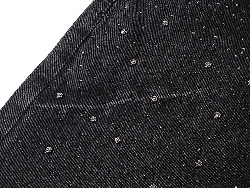 Purple Brand Black Rhinestone Washed Jeans — detail
