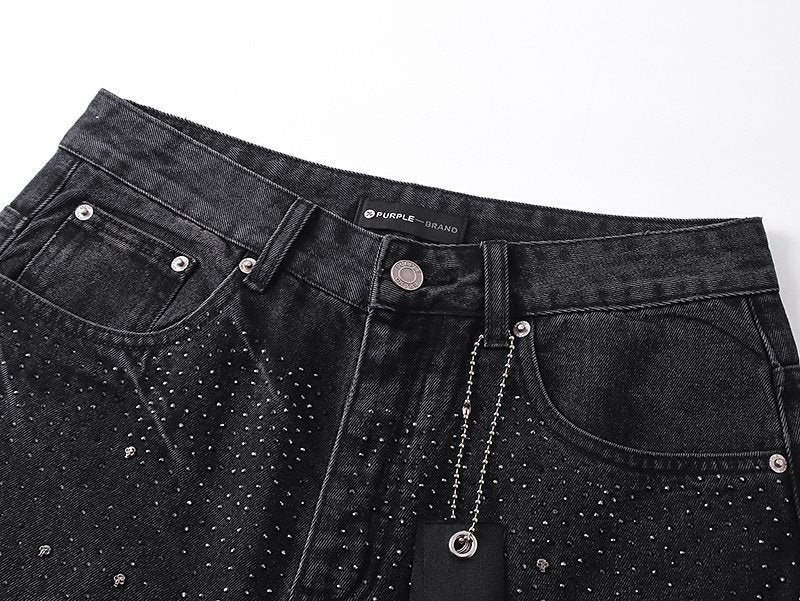 Purple Brand Black Rhinestone Washed Jeans — detail