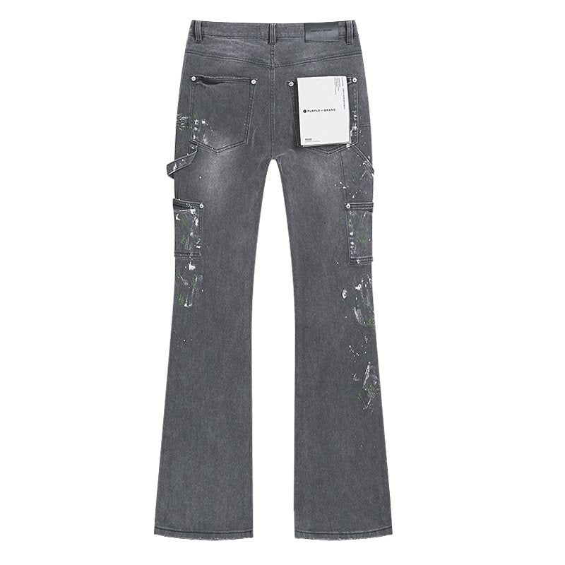 Purple Brand Charcoal Gray Paint-Splatter Cargo Jeans — back