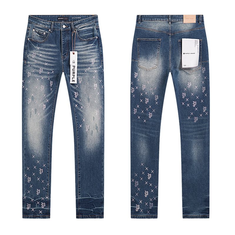 Purple Brand Blue Rhinestone-Style Motif Jeans — hero
